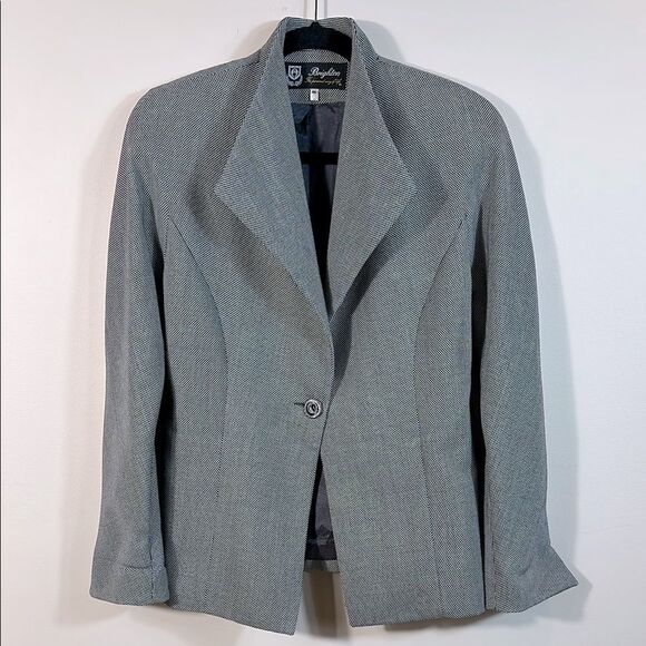 Vintage Brighton One Button Houndstooth Lined Black White Blazer Women Medium 40 - Picture 1 of 12